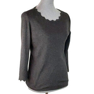 Charcoal Cotton, 3/4 Sleeve, Zig Zag Detail Sweater- Philosophy - Size XL
